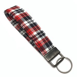 Red, White, Black Buffalo Plaid Key Fob Lanyard